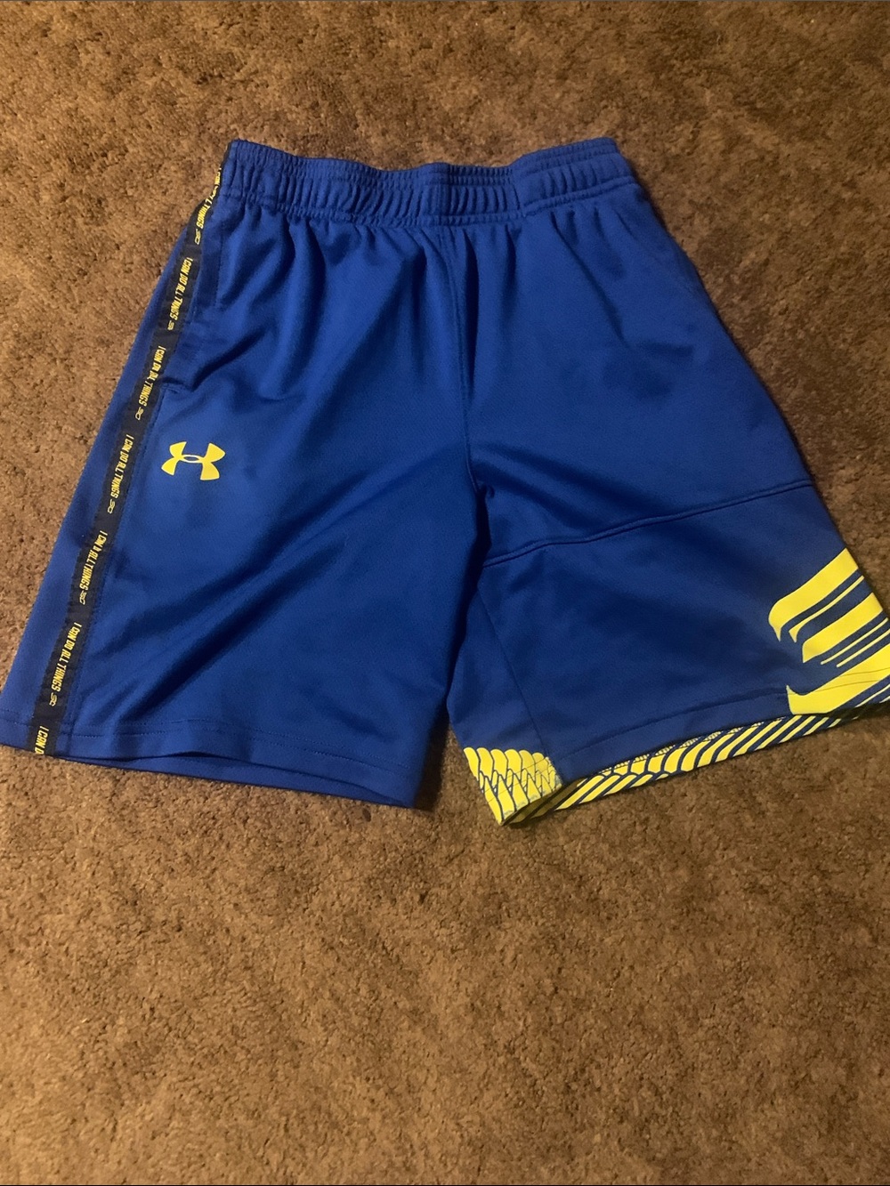 Under Armour Blue Athletic Shorts with Yellow Accents